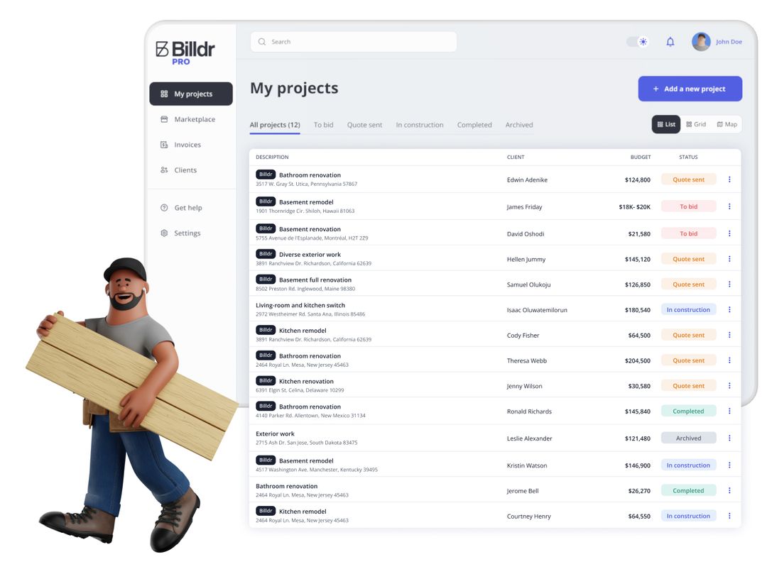 screenshot of Billdr PRO